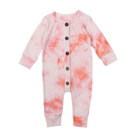 

Sunisery Autumn Winter Kids Tie-Dye Printed Long Sleeve Ribbed Rompers 0-24M