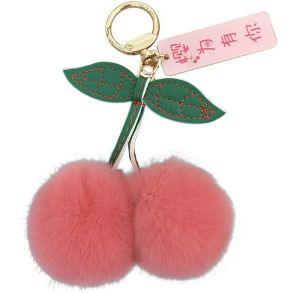 Cute Cherry Plush Keychain Kawaii Fluffy Pom Pom Keychain Cartoon Women's Bag Charm Pendant Backpack Car Key Accessory