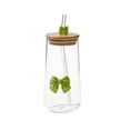 thumbnail image 2 of Vaso de agua de vidrio con tapa y pajita – Vaso térmico de 450 ml para café, té o bebidas frías – Pajita de vidrio reutilizable y funda protectora para el hogar, la oficina o para uso en exteriores., 2 of 6
