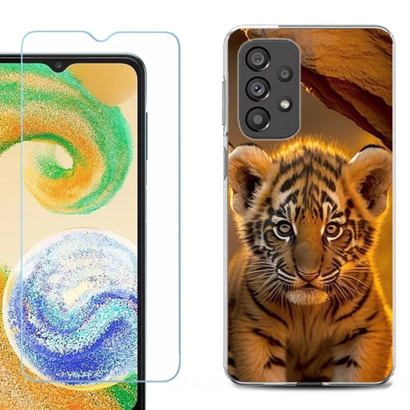 Shockproof Fashion Phone Case for Samsung Galaxy A23 5G, with Tempered Glass Screen Protector, by OneToughShield ® - Tiger Cub
