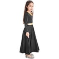 thumbnail image 3 of Raenseen Kids Girls Shiny Metallic Color Block Bell Sleeve Liturgical Praise Worship Dance Dress Lyrical Dancewear Black 8, 3 of 7