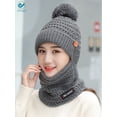 thumbnail image 2 of Deago Womens Winter Knitted Balaclava Pompom Beanie Hat Scarf Set Fleece Lined Thick Warm Skull Cap Cycling Ski Mask (Gray), 2 of 6