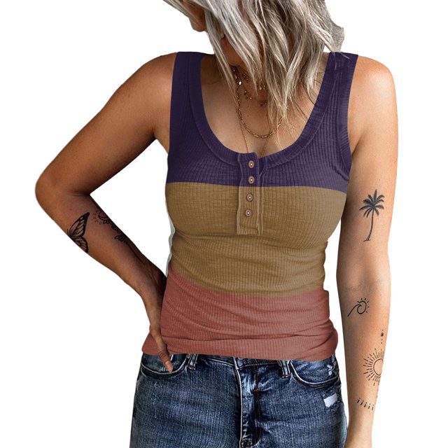 Camiseta sin mangas con cuello redondo para mujer, informal, de verano, de punto acanalado, sin mangas, básica, ajustada, camisola