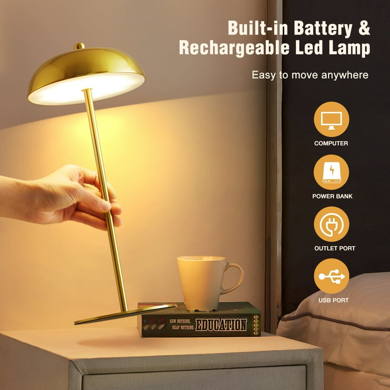 NATYSWAN Cordless Rechargeable LED Gold Desk Lamp with Dimmable