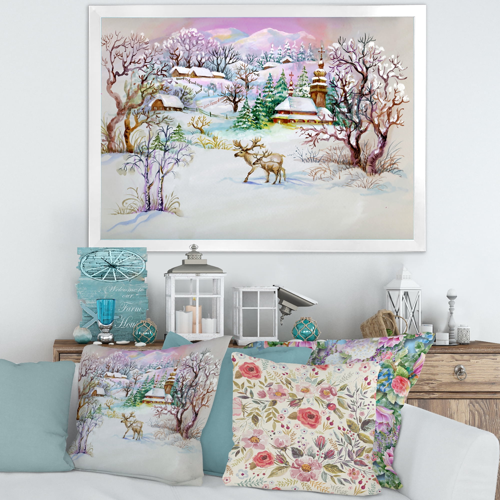 Designart 'Winter VIllage Life Landscape' Traditional Framed Art Print