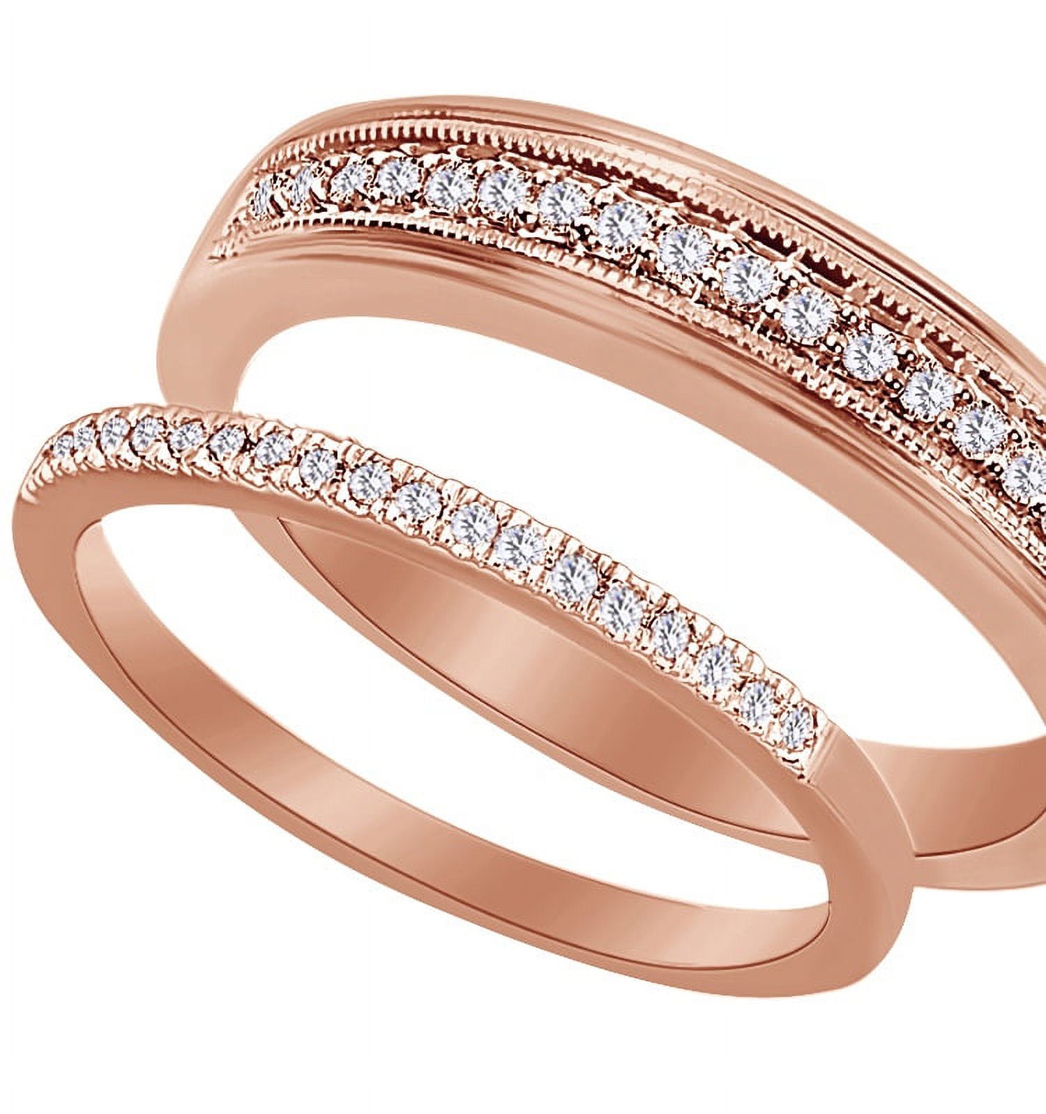 AFFY Round Cut White Natural Diamond His And Hers Wedding Band Set in 14k Rose Gold (0.25 Cttw)