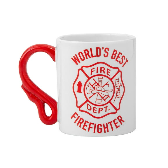 4" 12 oz. World’s Best Firefighter Ceramic Coffee Mug with Hose Handle
