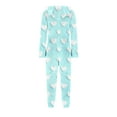 thumbnail image 4 of ZQUUVOU Kids Plush Pajama Jumpsuit Solid Color Fleece Heart Print Zipper Hood with Ears Hood Full Body Sleepwear Light Blue, 4 of 5