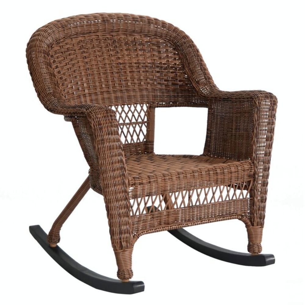Set of 2 Honey Brown Woven Resin Wicker Outdoor Patio Rocker Chairs