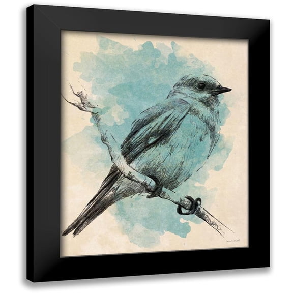 Loreth, Lanie 12x14 Black Modern Framed Museum Art Print Titled - Bird Study in Teal II