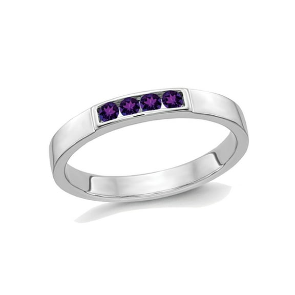 Gem & Harmony 1/7 Carat (Ctw) Amethyst Wedding Band Ring in 14K White Gold for Women