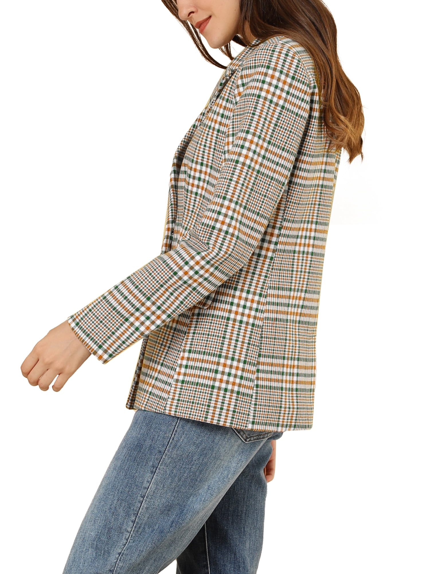 DARING DIVA Women's Plaid Notched Lapel Blazer Jacket XS White Green