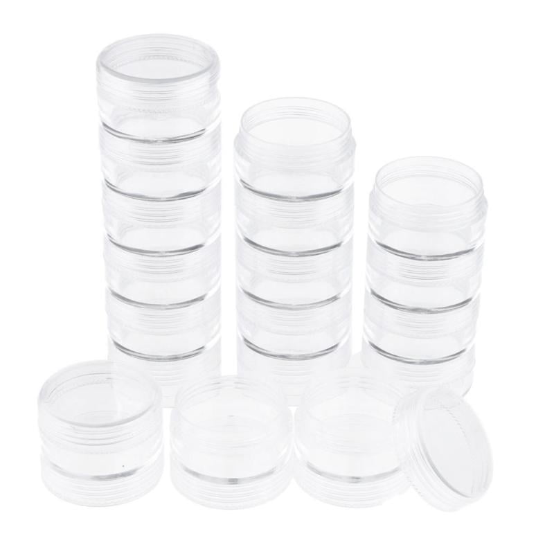3x 6 Layers Round Stackable Clear Plastic Storage Container Jar Organizer Box w/ Screw Lids for Beads Crafts Small Items Jewelry