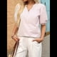 thumbnail image 4 of Blusa de Rayas con Mangas Abullonadas para Mujer, Cuello en V, Corte Holgado, Informal, para Verano, para el Trabajo, Camisa A Rayas Rosa XL, 4 of 8