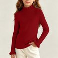 thumbnail image 2 of Girls Ribbed Mock Neck Knit Sweater Slim Fit Long Sleeve Ruffle Trim Basic thermal Top for Kids Ages 0-12 Fall Winter Layering Shirt Red 0-3 Years, 2 of 6
