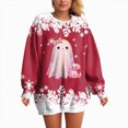 thumbnail image 4 of Towmus Halloween Sweaters for Women Novelty Xmas Roundneck Snowflake Sweatshirts Sequin Ghost Print Long Sleeve Pullover Tops, 4 of 6