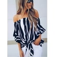 thumbnail image 3 of Uhndy Women's Summer Bobo Causal Bardot Off Shoulder Tops Shirt Blouse-LQ, 3 of 6