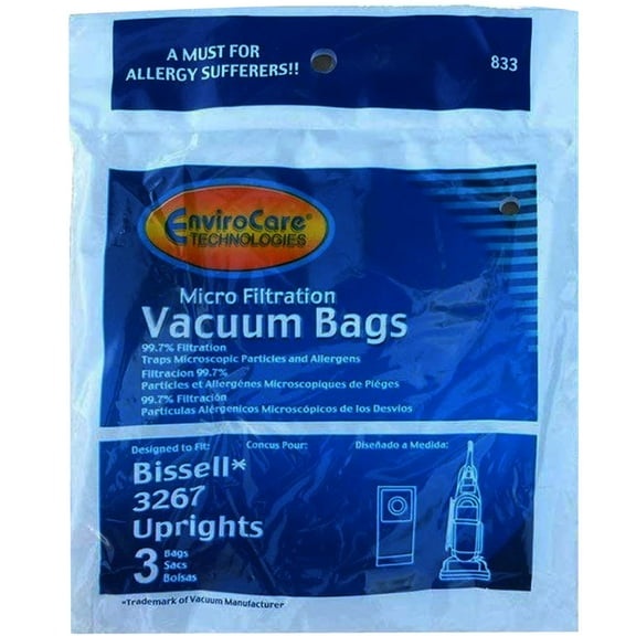 Replacement Part For Bissell Allergy Vacuum Bags 3267 Bagged Models Powerglide Pet Rewind Velocity [1 Pack = 3 Bags]