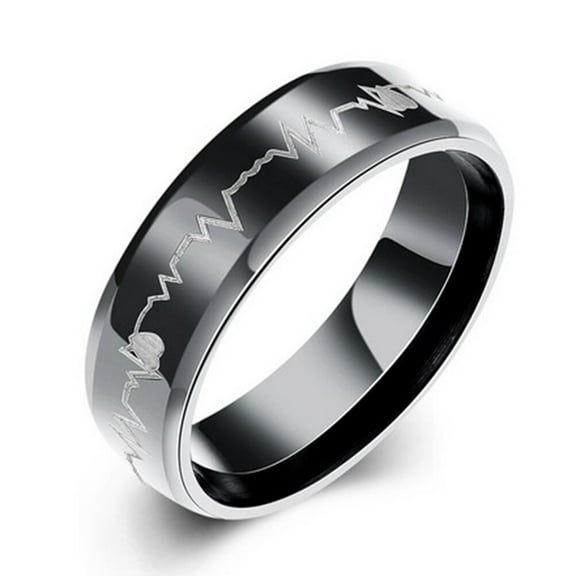 Mens rings Mens Black Wedding Bands Stainless Steel Promise Rings Carved Heart High Polished Finish （Size 10)