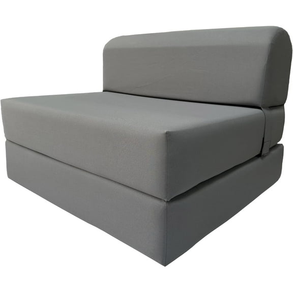 D&D Futon Furniture Sleeper Chair Folding Bed, Studio Sofa Guest Folded Mattress, High Density Foam (70 x 32 x 6, Gray)