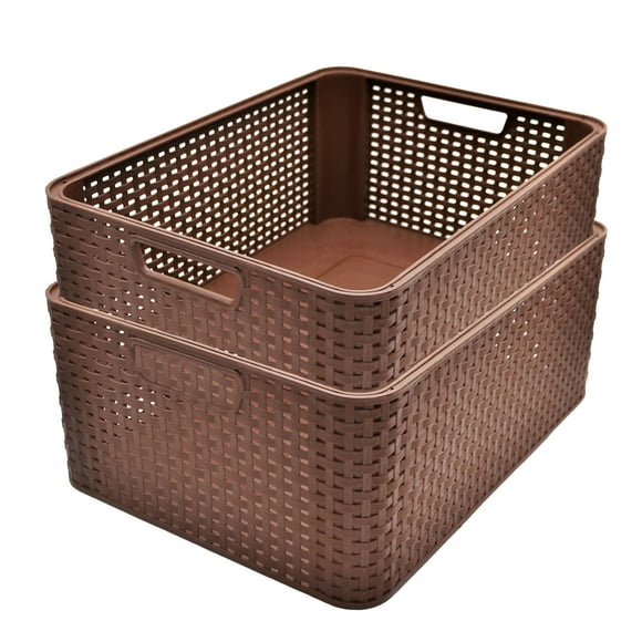 Paquete De 2 Cajas Organizadoras Duras Tipo Rattan Café