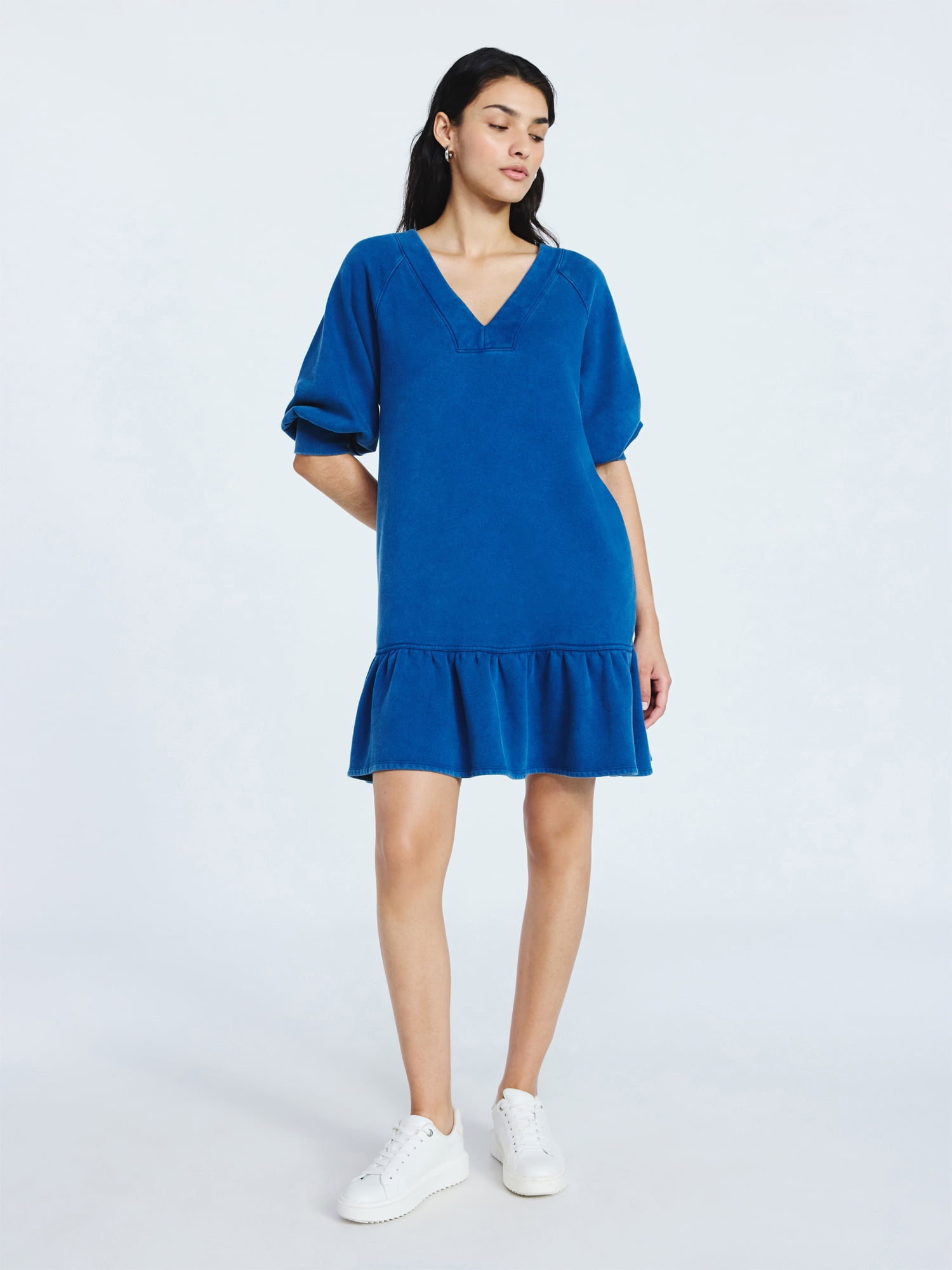 Scoop Women's and Women's Plus Deep V Neck Sweatshirt Mini Dress, Sizes XS-4X