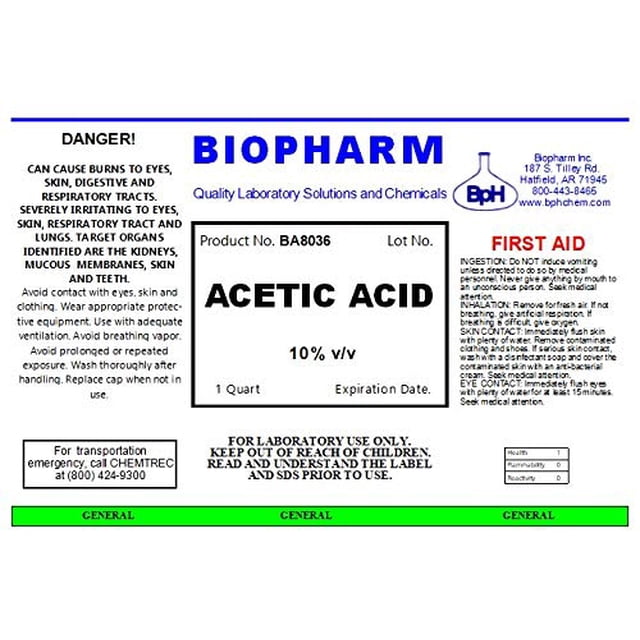 Ácido acético Chemical Biopharm 10% v/v 950 ml para laboratorios