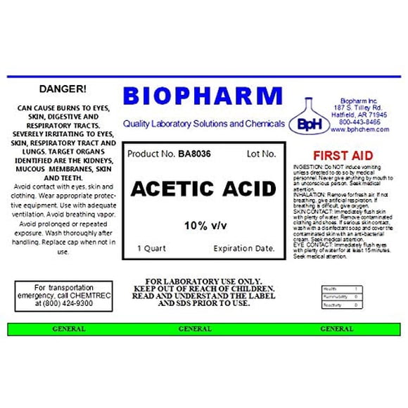 Ácido acético Chemical Biopharm 10% v/v 950 ml para laboratorios