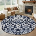 thumbnail image 3 of Vintage Bohemia Round Area&nbsp;Rug 8ft Medieval Navy Blue Turkish Pattern Non-Slip&nbsp;Washable Circle Rugs Soft Felt Indoor Floor Mat for Bedroom Kitchen Living Room Bathroom, 3 of 9