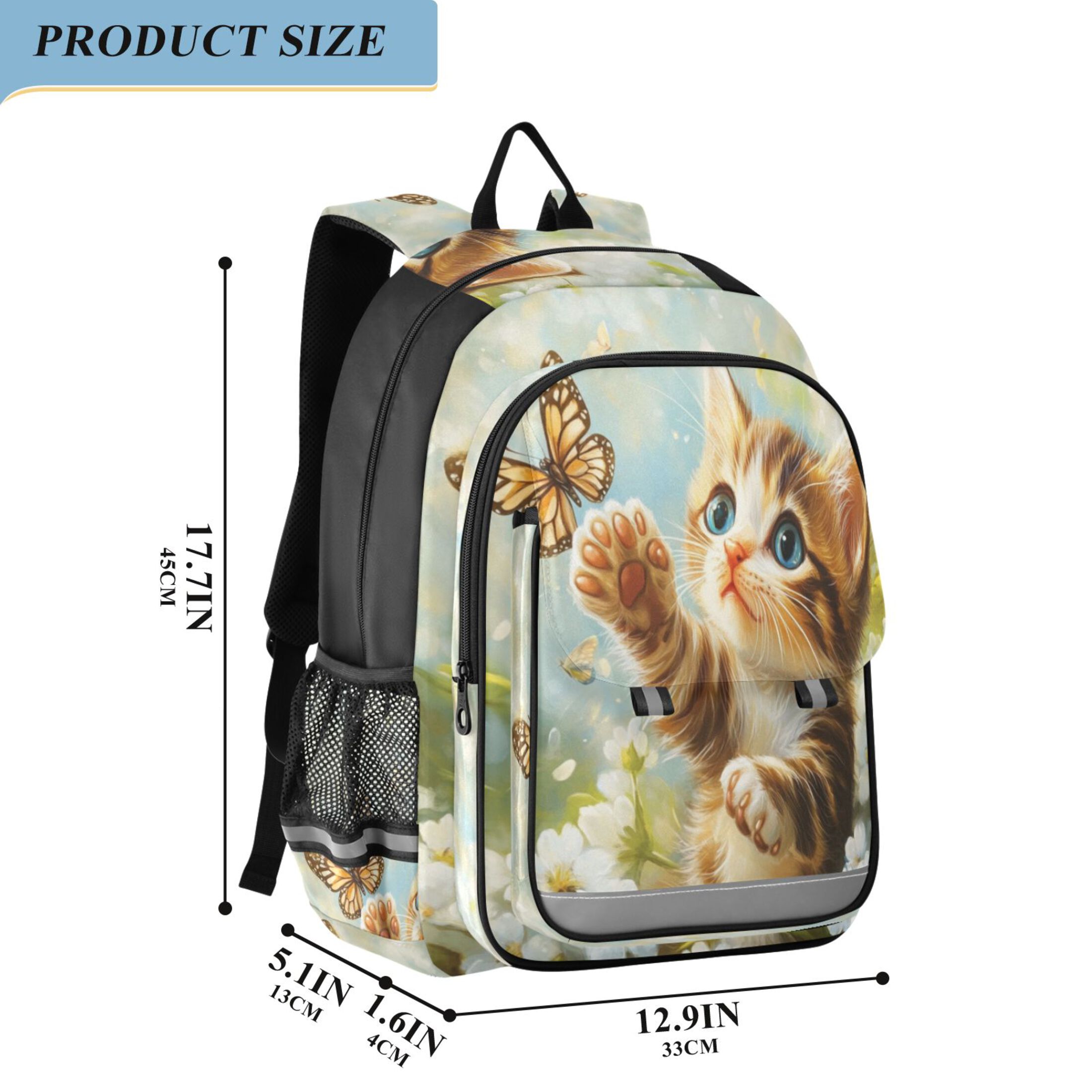 Backpack 12.9 *5.1 * 17.7 Inches Outing Backpack, Shopping Backpack, Travel Backpack Cat Butterfly Play