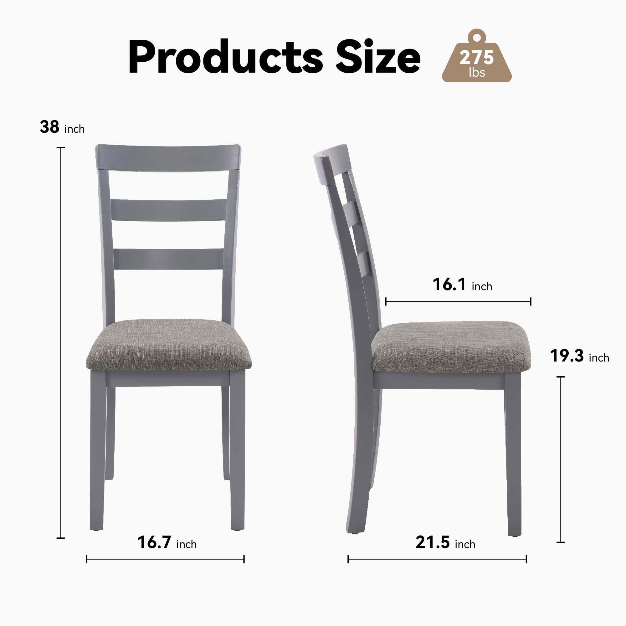 MAYEERTY Farmhouse Dining Chairs – Set of 2, Solid Wood Legs, High Ladder Back, Upholstered Seat, 275 lbs Capacity,Dark Brown