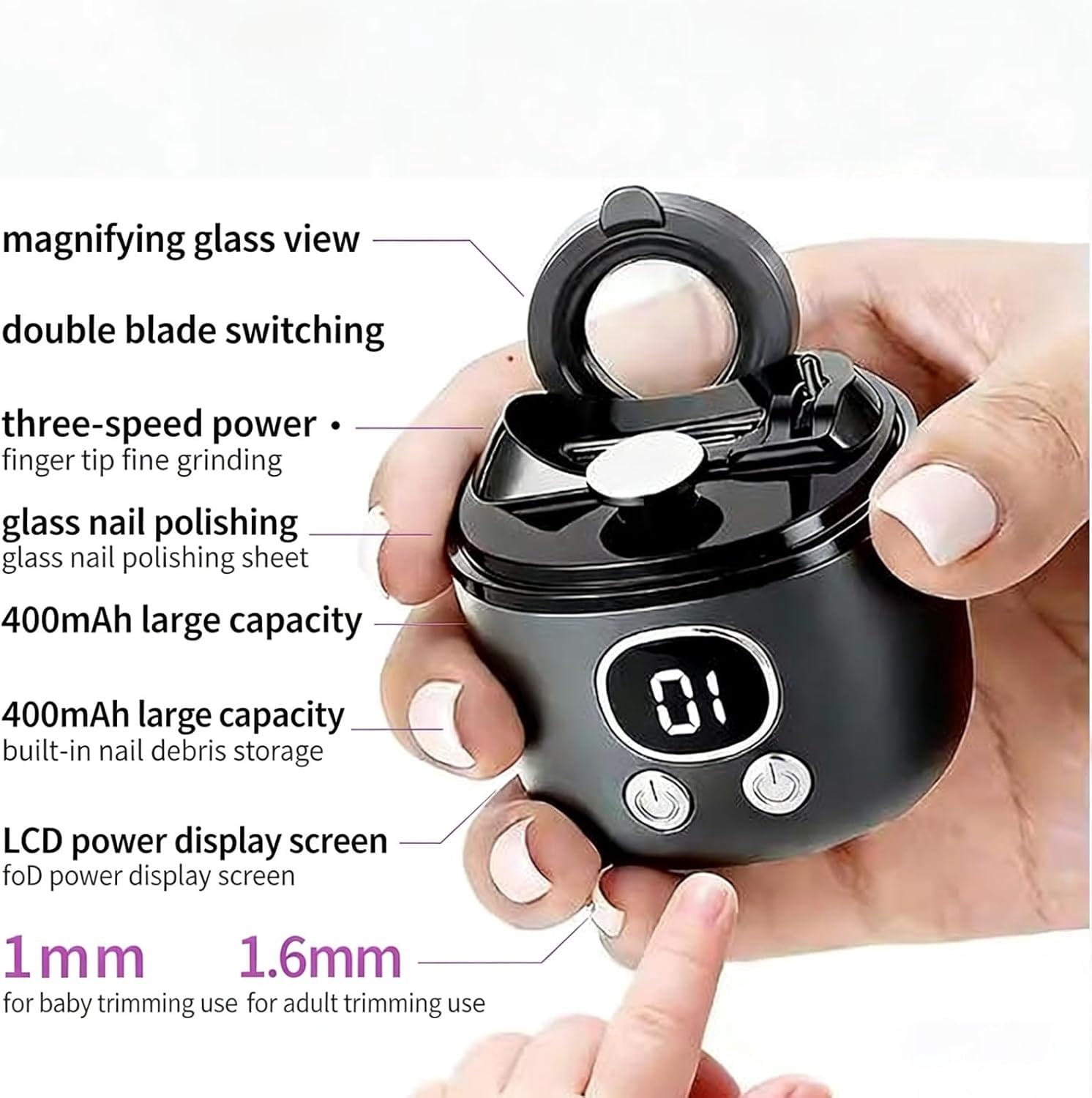 2026 New Rechargeable Electric Toe Nail Clippers for Thick Toenails Seniors, 2 in 1 Electrical Nail Clippers for Adults with Magnifying Glass, Three-Speeds Nail Clippers with Led Light