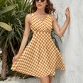 thumbnail image 3 of Orange And White Check Dress Summer Street Style Dresses Female Sleeveless Printed Sundress, 3 of 7