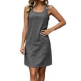 thumbnail image 5 of Shift Dresses for Women Square Neck Sleeveless Button Detail Midi Dress with Pockets Casual Summer Vacation Sundress Dark Gray S, 5 of 7