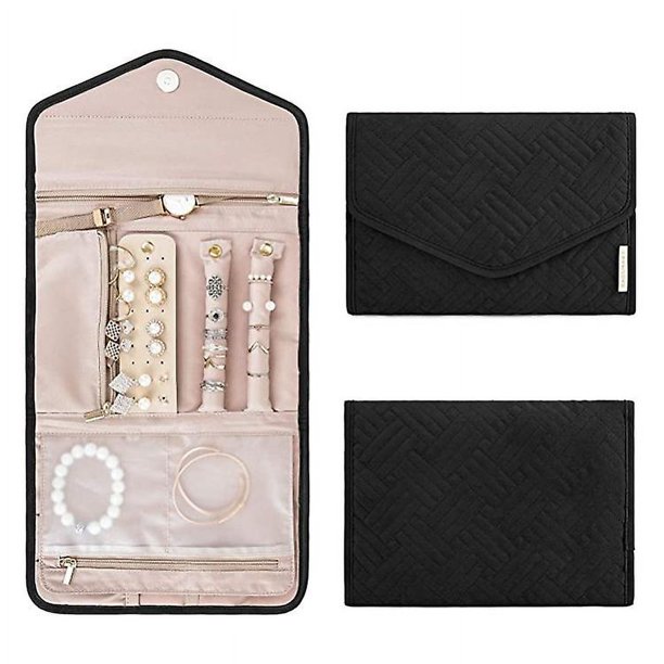 Estuche enrollable para joyas, estuche de viaje de cuero para joyas, estuche plegable para joyas, estuche liviano para joyas, bolsa de almacenamiento para aretes, collares y pulseras