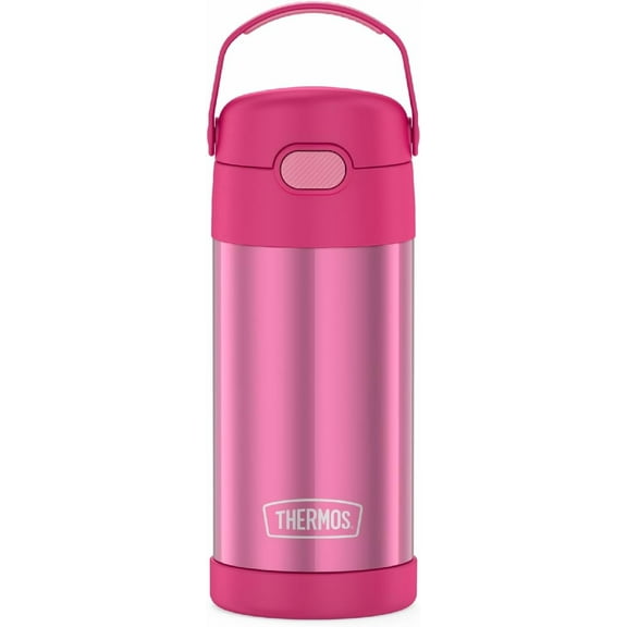 FUNTAINER Water Bottle with Straw - 12 Ounce - Kids Stainless Steel Vacuum Insulated Water Bottle with Lid, Pink
