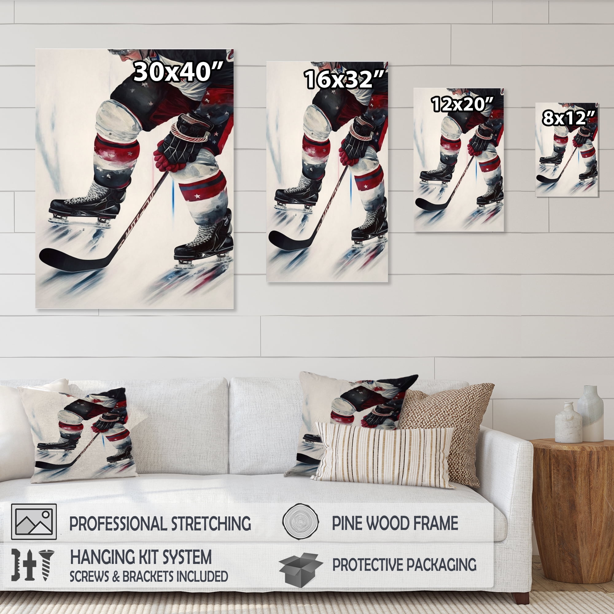 Designart Hockey Player On Ice During Game III Canvas Wall Art