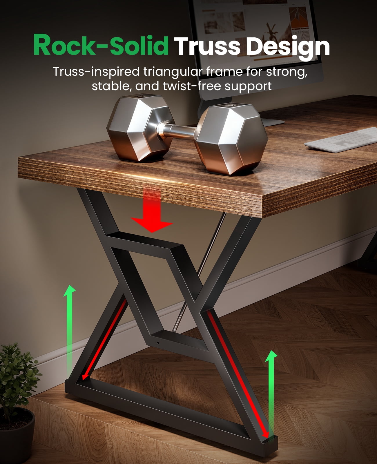 Computer Desk Executive Desk With Thick Wooden Tabletop And Metal Frame
