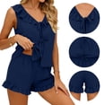 thumbnail image 4 of Endives Women's Summer Pajama Set Two Piece Soft Womens Sleepwear Lounge Set for Women Tank Top and Shorts Breathable Loungewear Navy M, 4 of 4