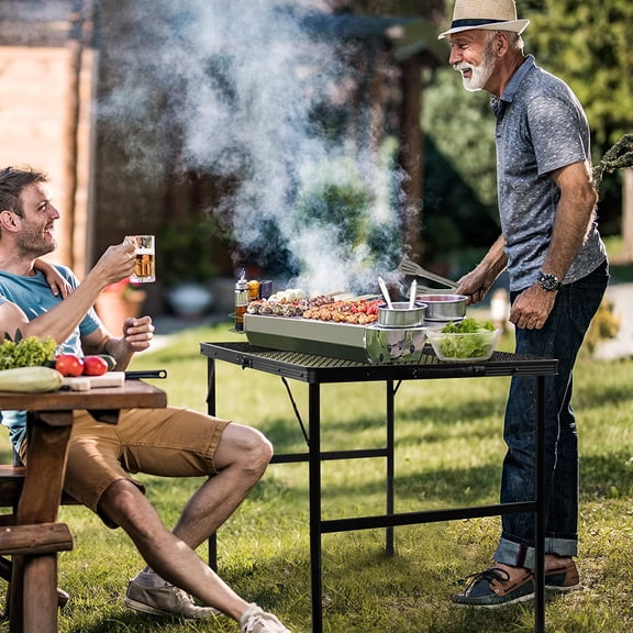 Folding Grill Table Camping Table with Mesh Desktop, Lightweight 3 FT Metal Table for Outside, Height Adjustable Portable Grill Tables for Camping, Picnic, Beach and BBQ, RV