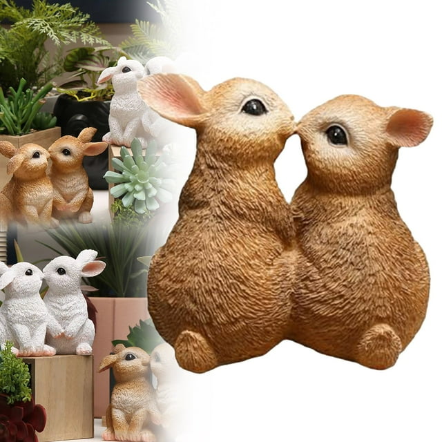 Cute Couple Rabbit Home Decor Miniature Garden Figurines For Courtyards Display Pieces Perfect For Valentine's Day And Easter Decorations
