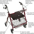 thumbnail image 2 of DMI Rollator Walker with Extra Wide Seat and Backrest, FSA HSA Eligible, Adjustable Handle Height, Removable Storage Basket, Burgundy, 2 of 10