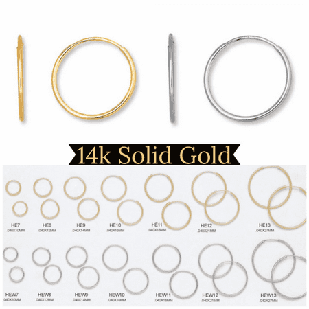 14K Yellow and White Gold Plain Tiny Endless Hoop Earrings for Womens Mens / Endless Gold Earrings / Argollas de Oro Solido para Mujer y Hombre