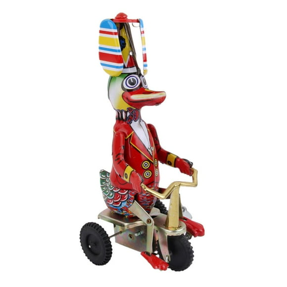 KLKCMS Duck on Tricycle Clockwork Mechanical Tin Toy Fun Collectible