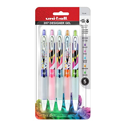 207 Designer Retractable Gel Pens, Artistic Abstract, Medium Point (0.7mm), Assorted Ink, 5 Count