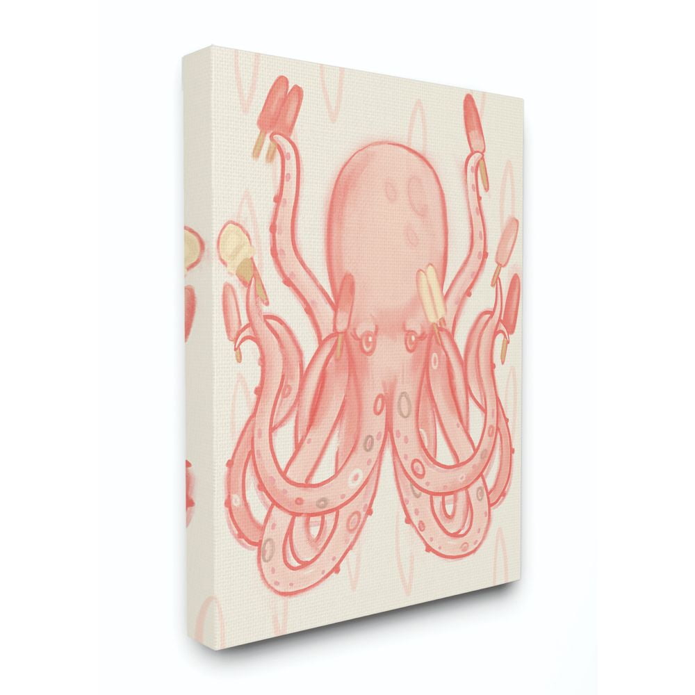 The Kids Room by Stupell Popsicle Octopus Ocean Sea Animal Pink Kids Drawing Canvas Wall Art by Daphne Polselli
