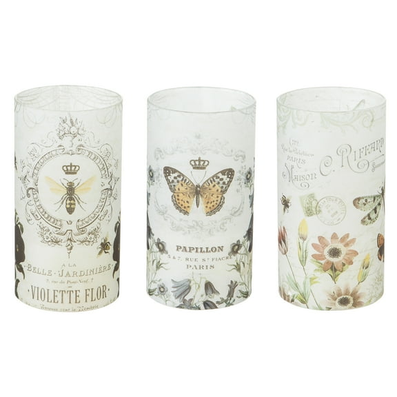 Vintage Garden Glass LED Battery Operated Pillar Candle, 3 Asst