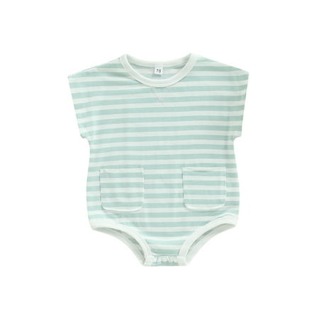 

Ma&Baby Newborn Baby Girls Boys Sleeveless Striped Romper Infants Cotton Soft Bodysuit Jumpsuit with Pockets