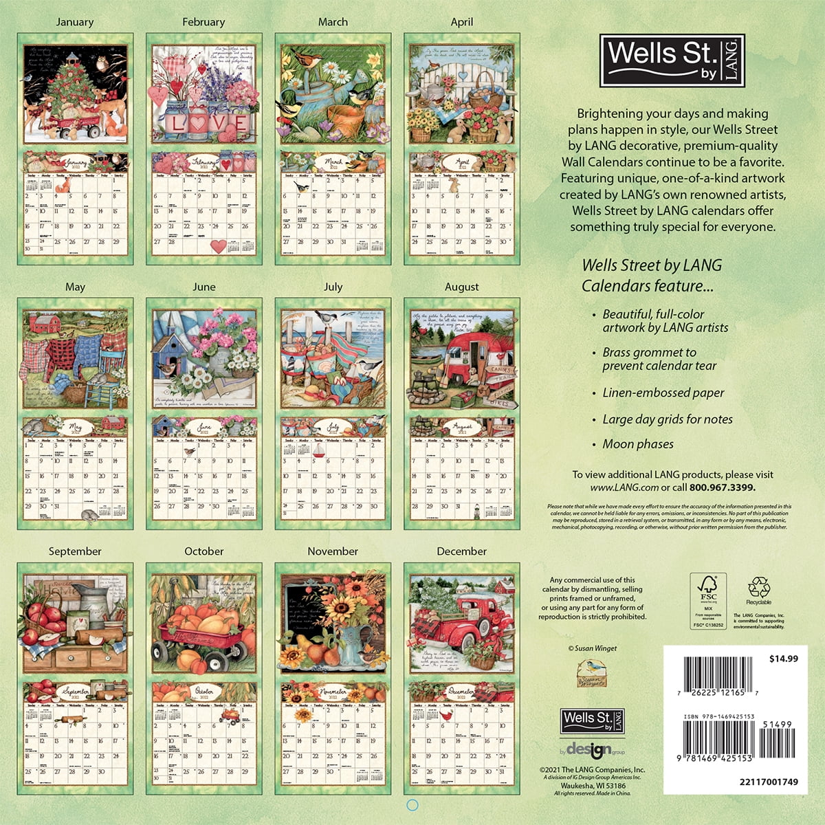 Blessings, 2022 12X12 Wall Calendar, Wells Street By Lang