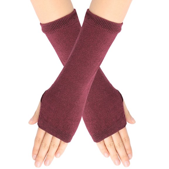 Zhuge Fingerless Gloves for Women Wrist Fingerless Gloves with Thumb Hole Winter Warm Fingerless Gloves Stretchy Half Finger Gloves for Women Men-Dark Red